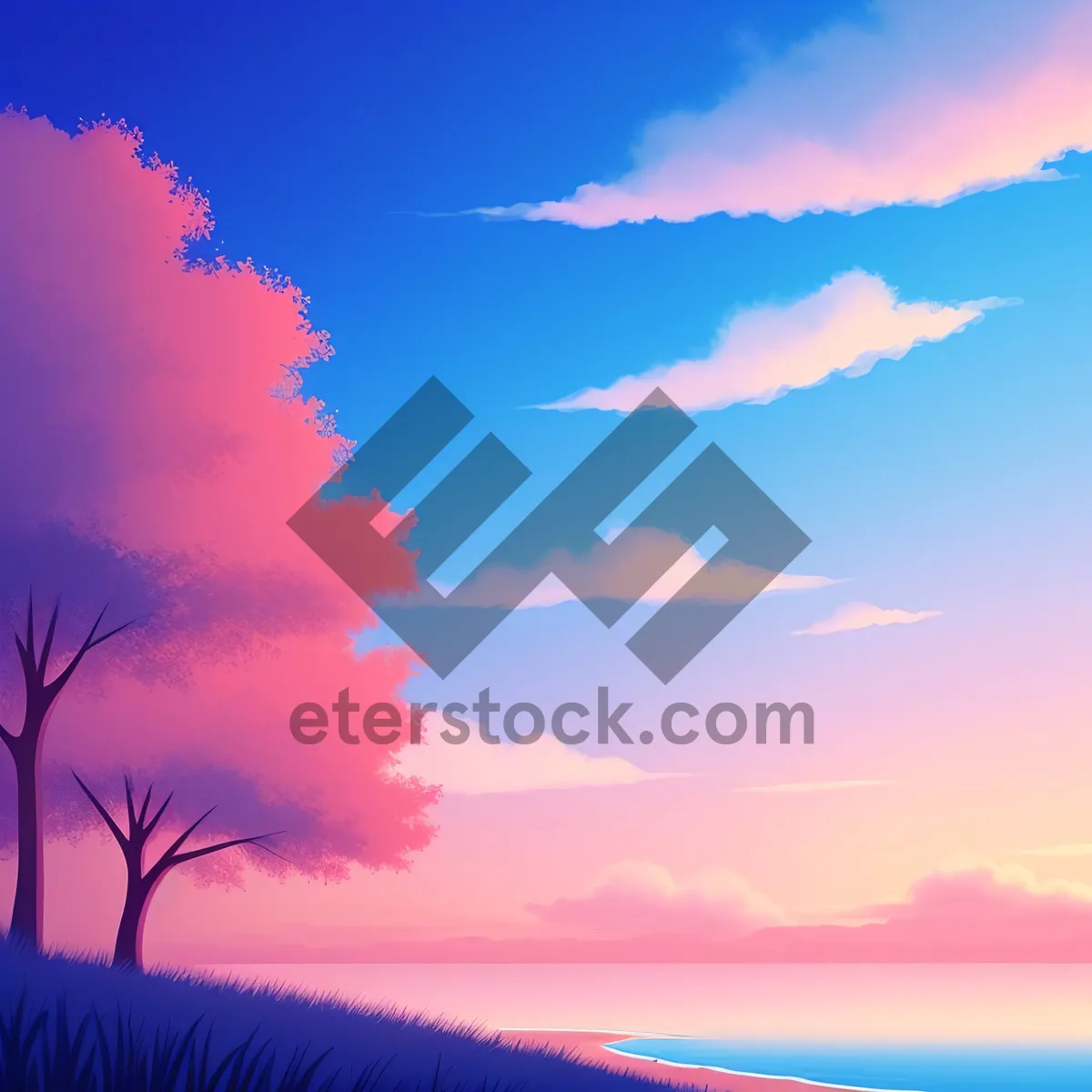 Picture of Vibrant Summer Sky Surrounded by Fluffy Clouds