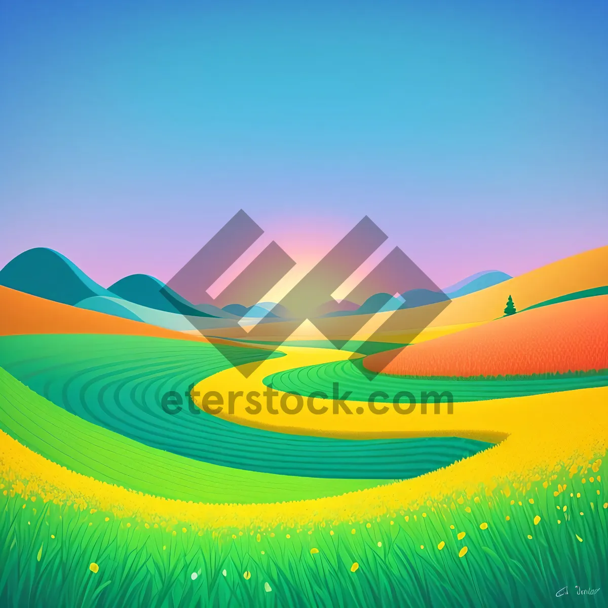 Picture of Sunset over the Desert Dunes: Tranquil Horizon in Rural Landscape.