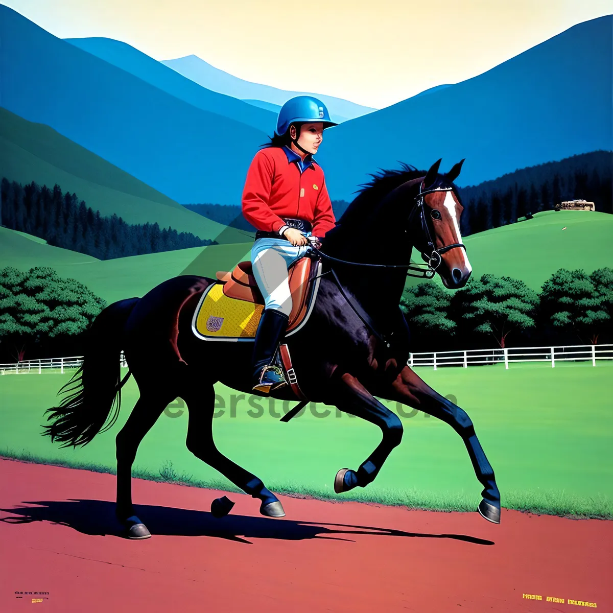 Picture of Skybound Equestrian: Majestic Stallion and Skilled Jockey in Silhouette.