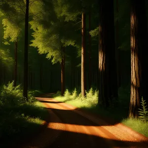 Sunlit Serenity: Majestic Trees in a Forest Landscape