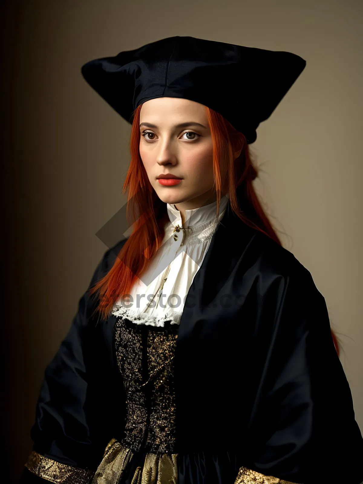 Picture of Attractive student in graduation cap smiling happily