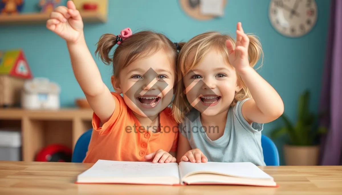 Picture of Cheerful boy using laptop in cozy home