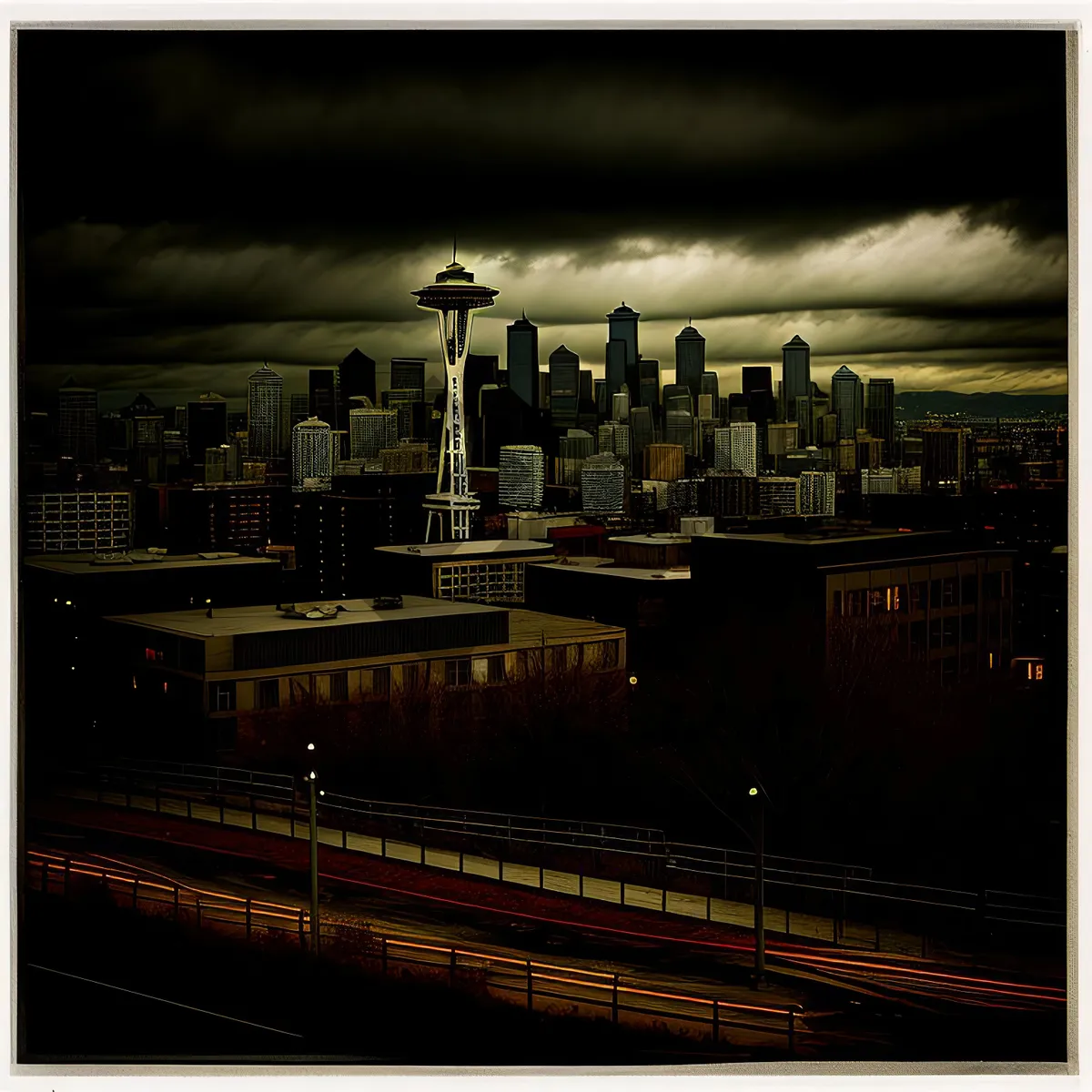 Picture of City Skyline at Dusk with Modern Office Buildings