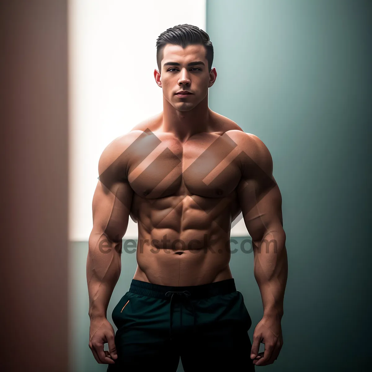 Picture of Muscular Male Bodybuilder Flexing in Studio