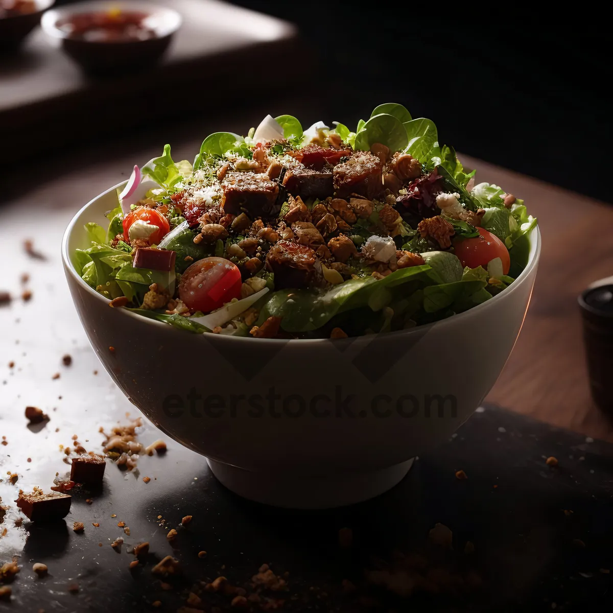 Picture of Fresh Vegetarian Guacamole Bowl with Berries and Herbs