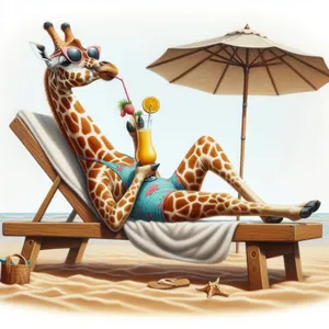 Giraffe Sitting In a Beach Chair