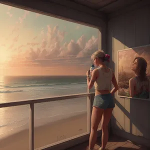 Sunset Beachwear: Sexy Swimsuit Model Enjoying Vacation