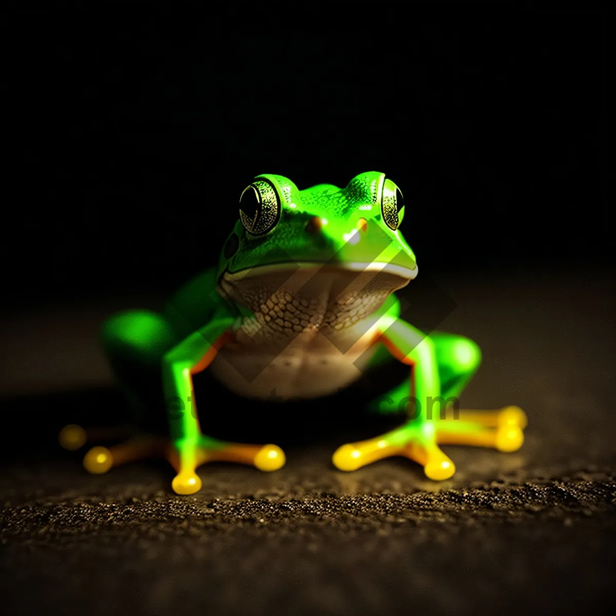 Picture of Vibrant-eyed Tree Frog Peeping Through Leaf