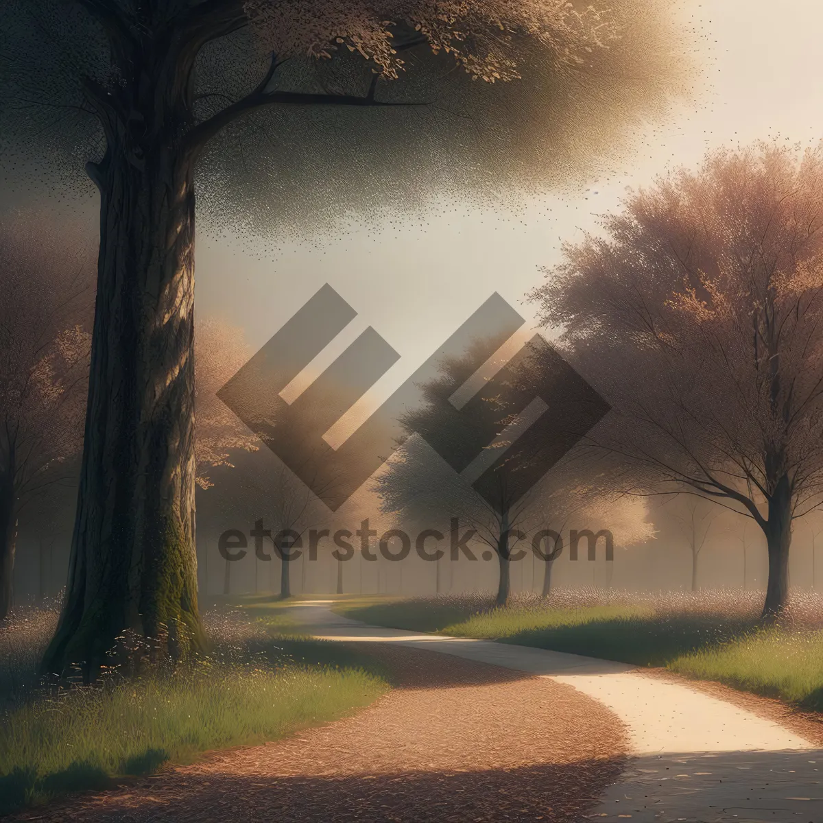 Picture of Vibrant summer sunset over scenic field and trees