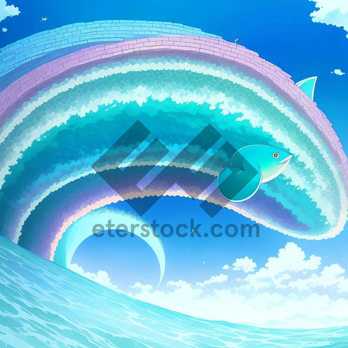Picture of Serene surfer riding majestic ocean wave.