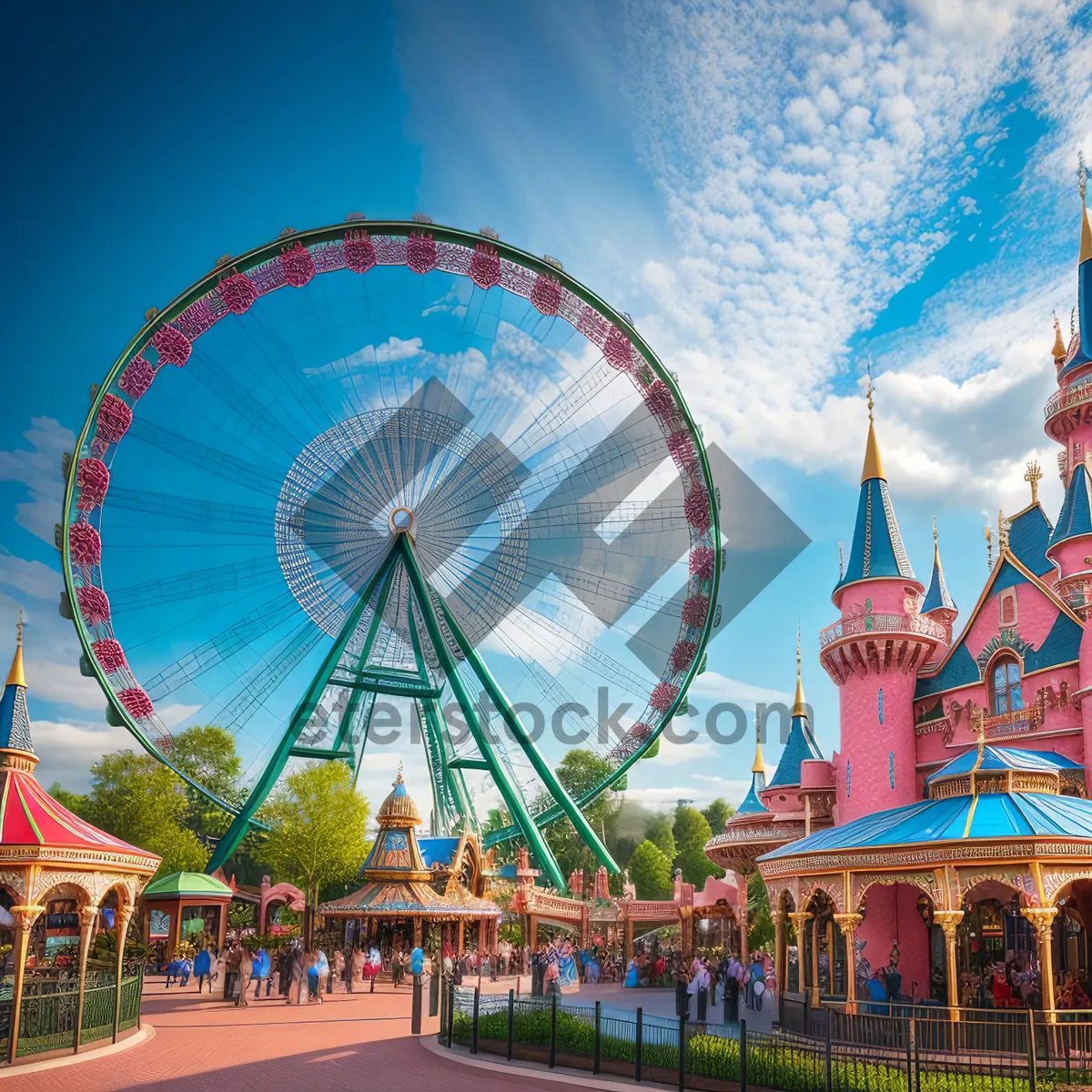 Picture of Colorful Ferris Wheel in the Sky at Famous St. Basil's Square.