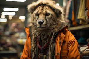 Male lion resting in the wilderness with intense stare.