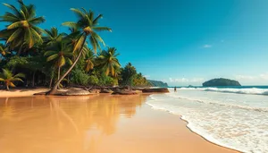 Tropical Paradise Beach Relaxation Scene With Palm Trees