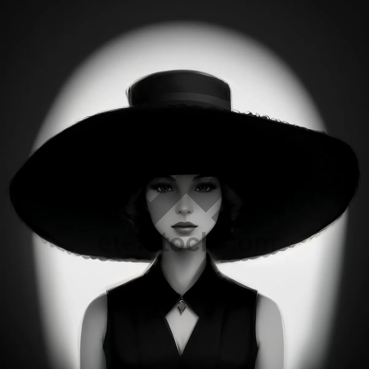 Picture of Sexy sorcerer in cartoon-style black hat portrait