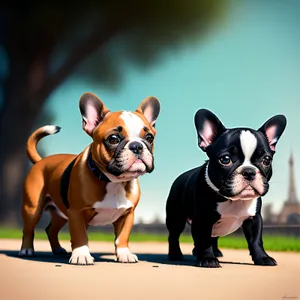 Adorable Bulldog puppy sitting and looking cute