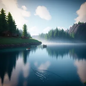Serene Lakeside Reflection: Scenic Water and Sky with Woods