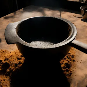 Hot Beverage in Brown Mug with Pestle and Mortar