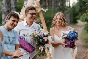 Smiling couple in love at wedding ceremony