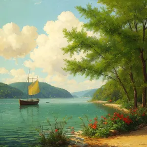 Picturesque Sunlit Beachscape with Calm Ocean Waters