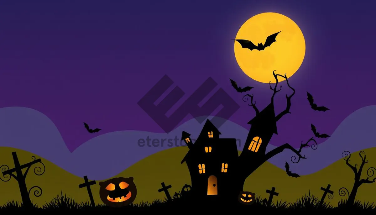 Picture of Halloween Night Silhouette with Bat and Moon