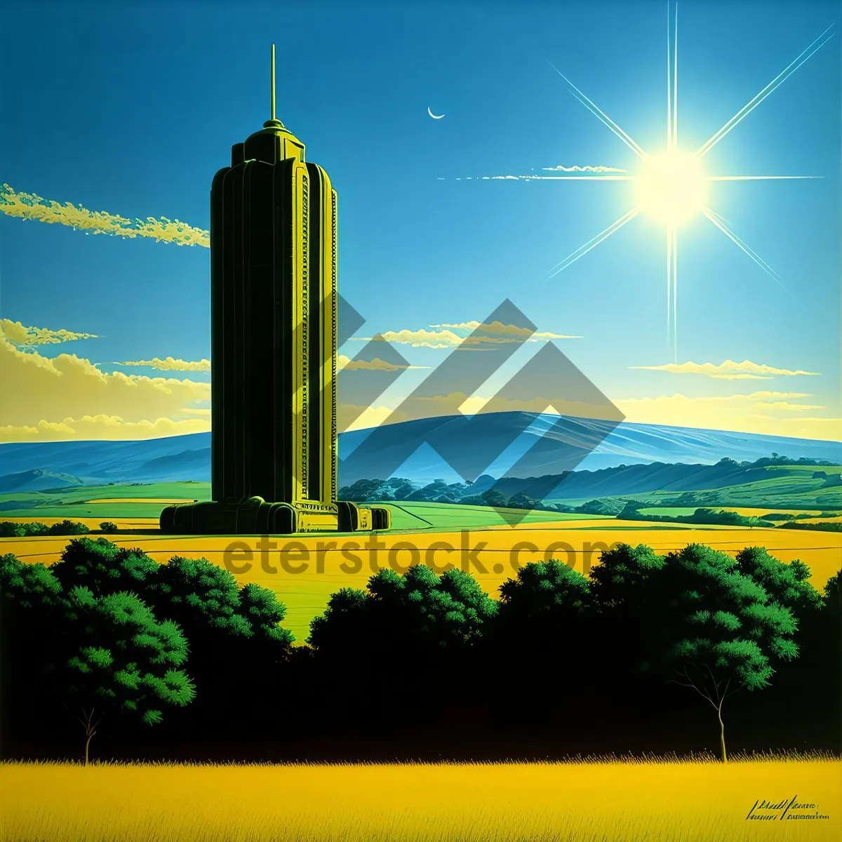 Picture of Golden Horizon: Tower and Beacon at Sunset