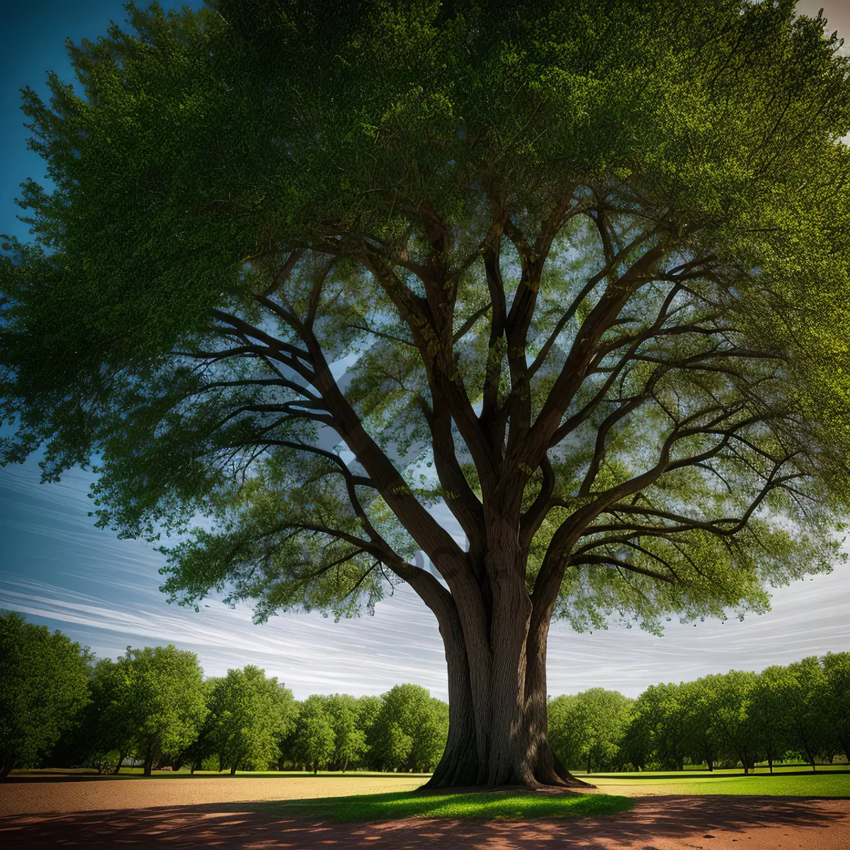 Picture of Summer Scenery: Lush Linden Tree in Rural Landscape