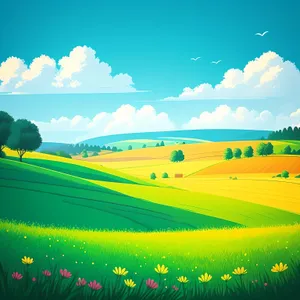 Idyllic countryside landscape under clear skies