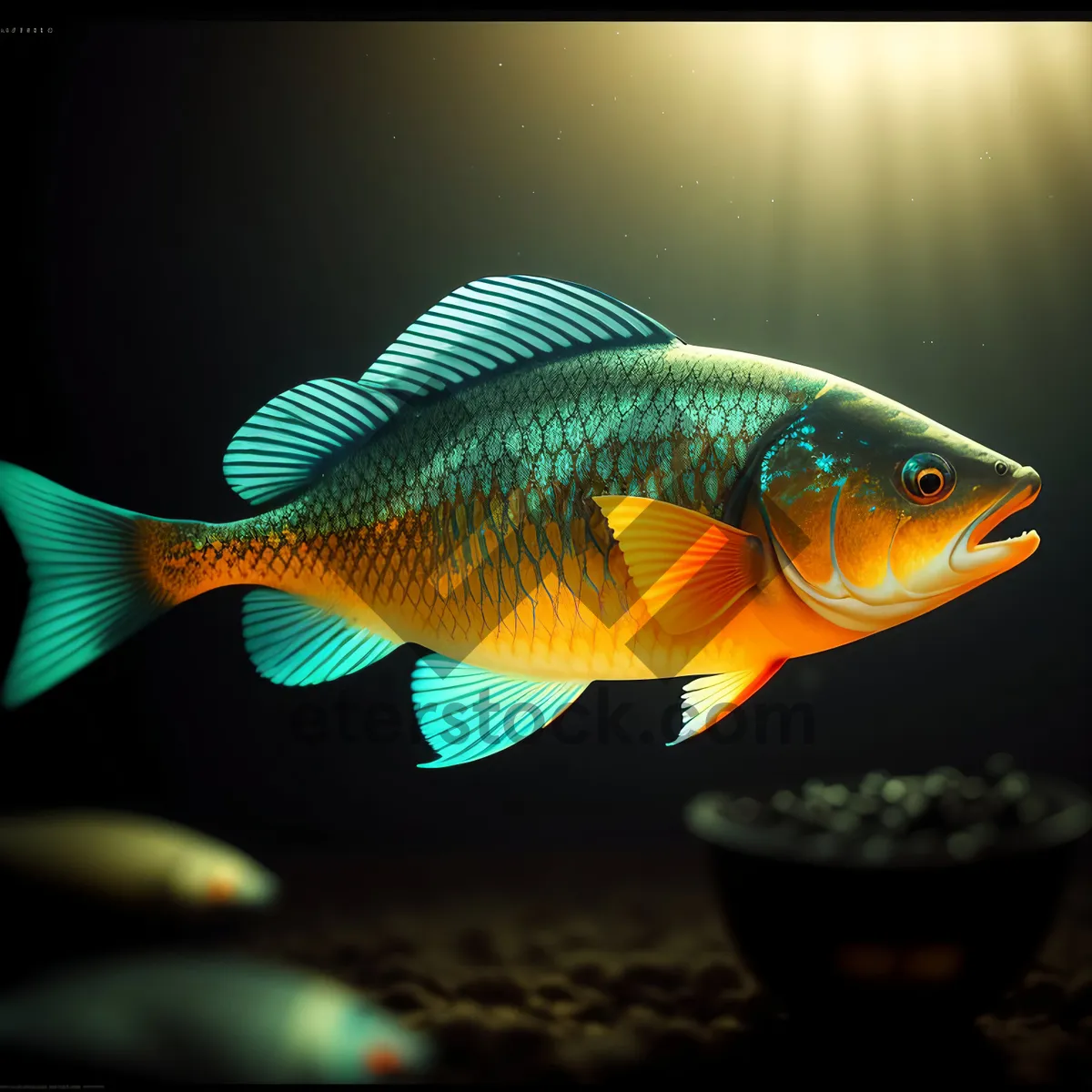 Picture of Colorful Goldfish Swim in Aquarium Tank