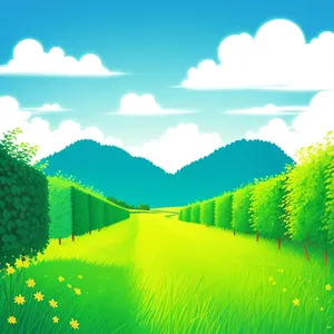Serene countryside meadow under clear blue sky