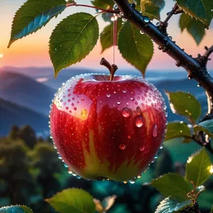Fresh and Delicious Red Apple in Garden