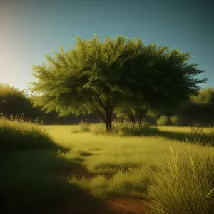 Serene Sunset Over Rural Meadow and Forest
