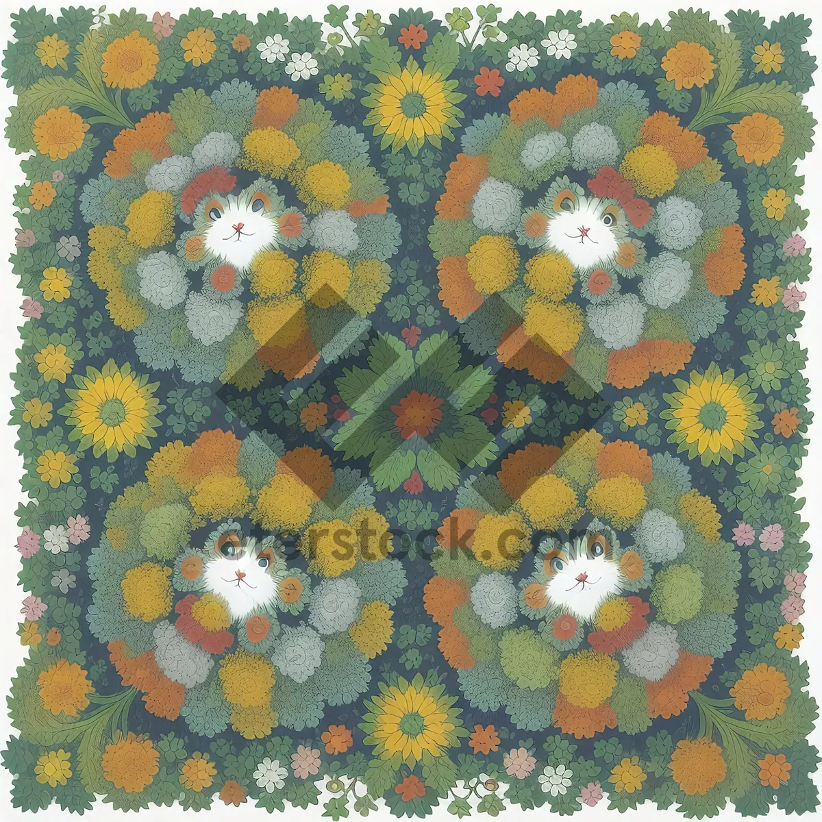 Picture of Colorful Retro Floral Mosaic Floor Cover