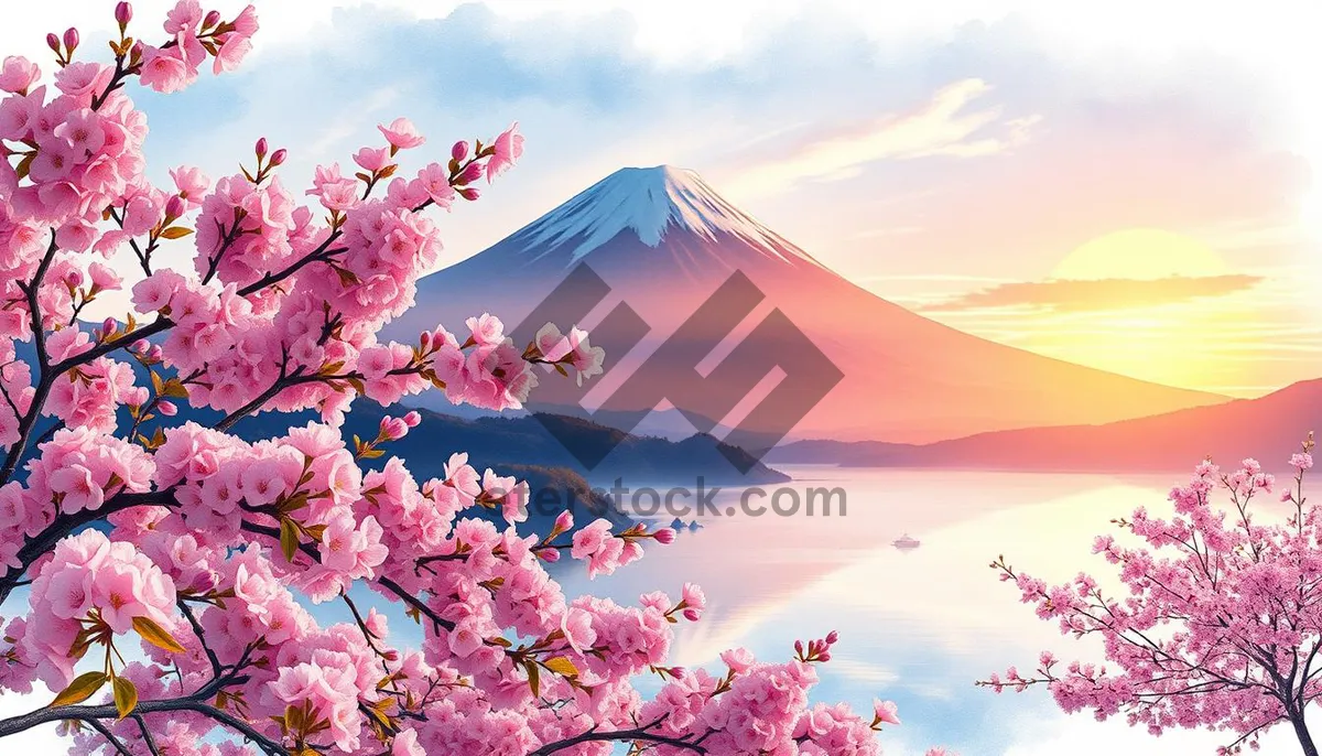 Picture of Japanese Cherry Blossoms in Sunny Spring Landscape