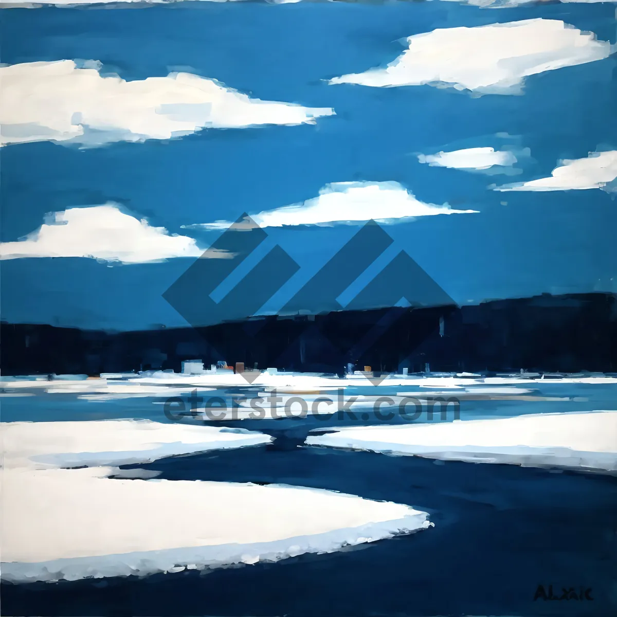 Picture of Serene Winter Wonderland: Majestic Mountain Landscape Reflection in Frozen Lake