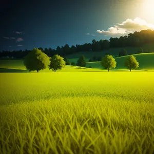 Sunlit Rapeseed Field Illuminates the Rural Landscape.