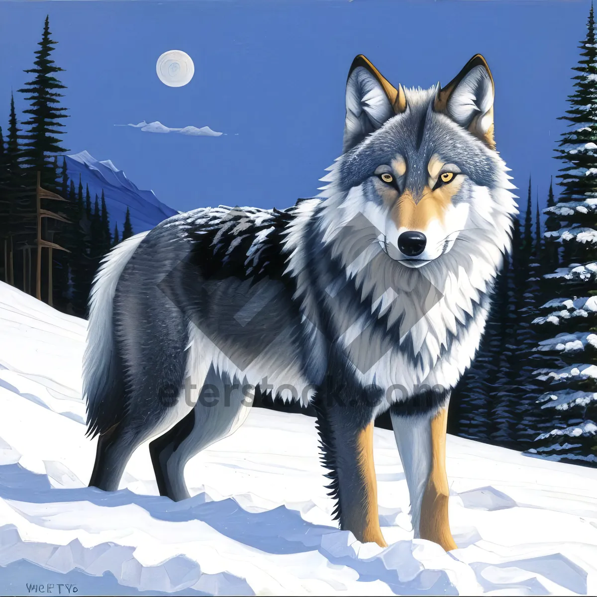 Picture of Winter's Majestic Timber Wolf in Snow
