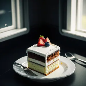 Delicious cake and tea on restaurant table