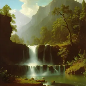 Serene Waterfall amidst Lush Forest