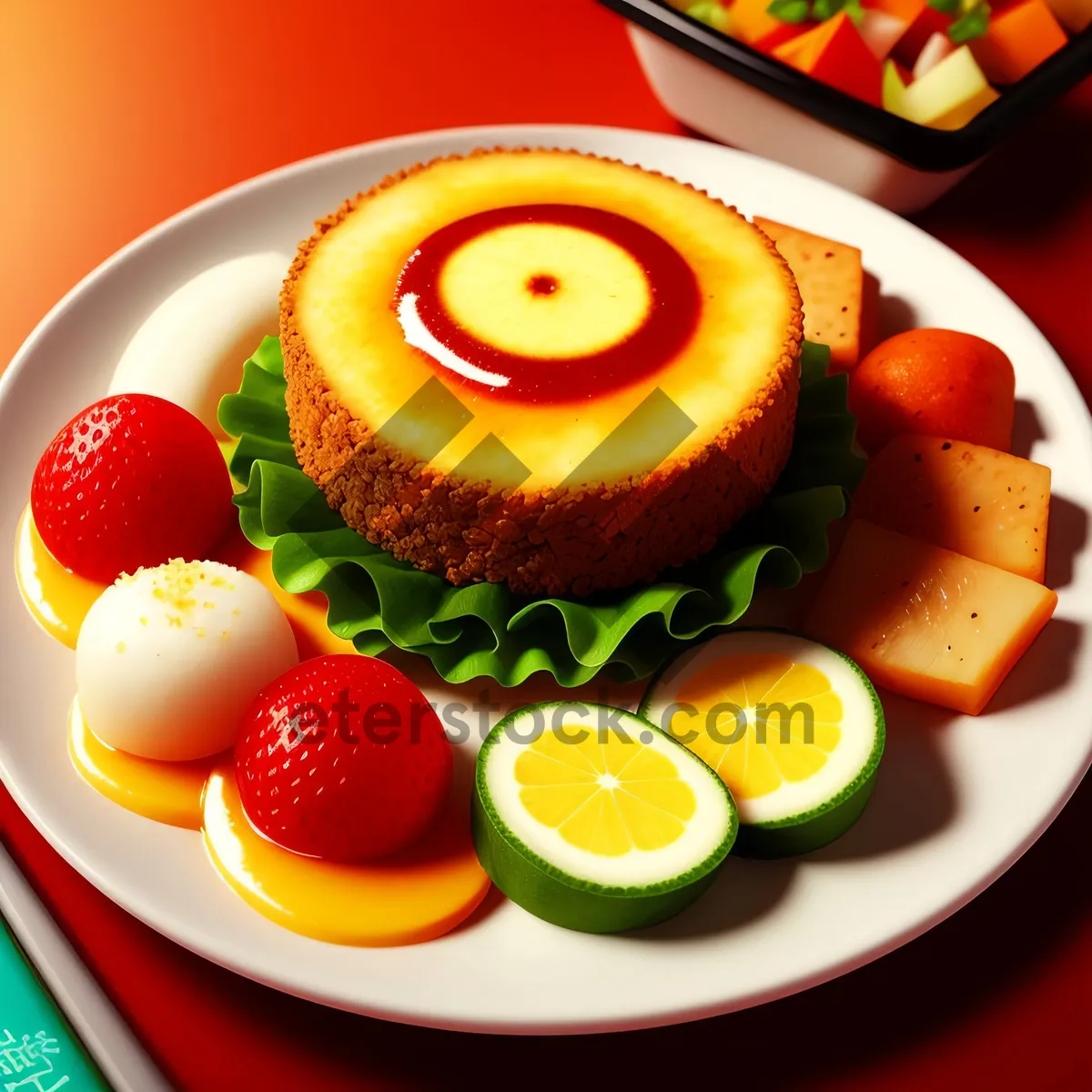 Picture of Fresh and Delicious Fruit Plate with Strawberries, Oranges, Apples, and Kiwi