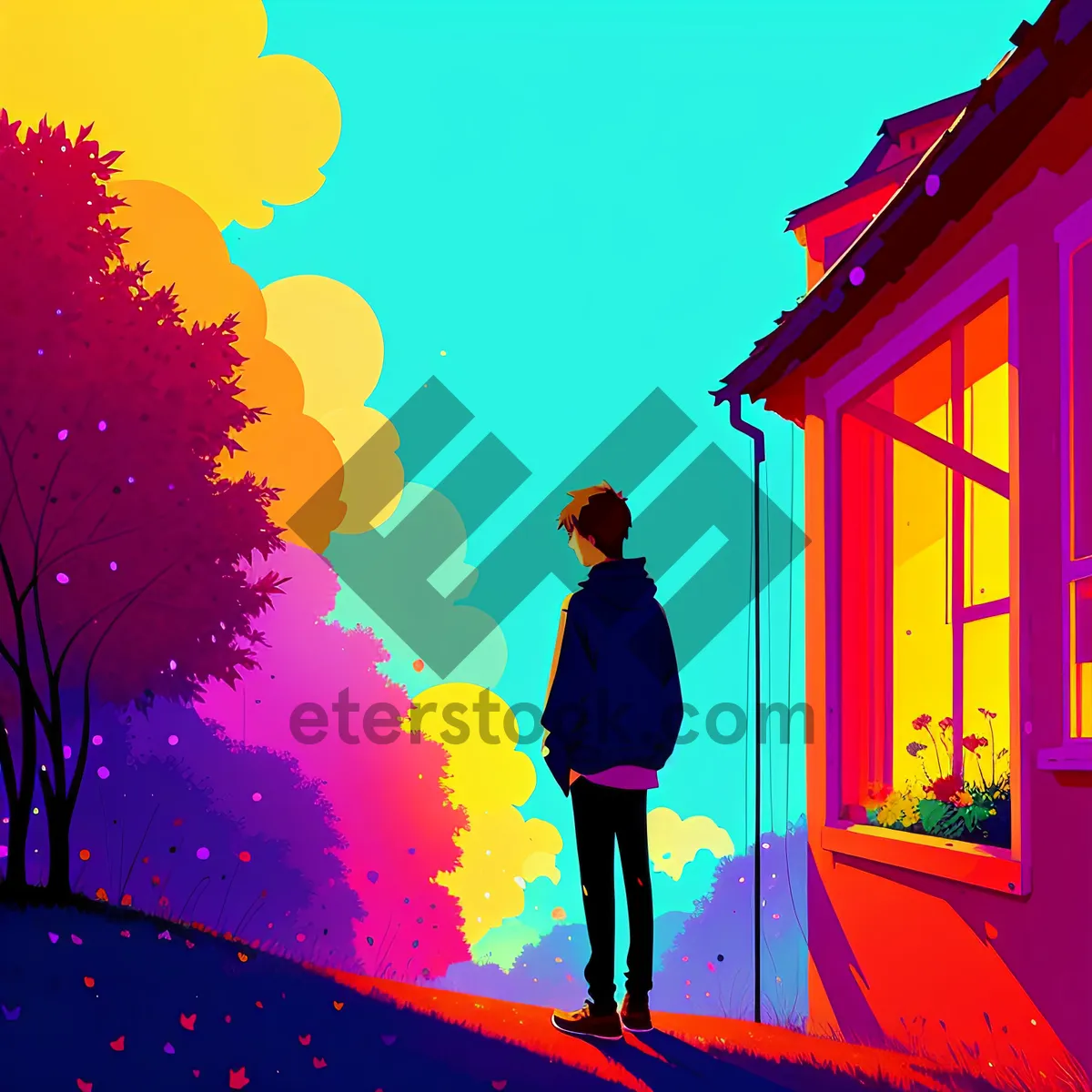 Picture of Vibrant Orange Silhouette with Glowing Light Design