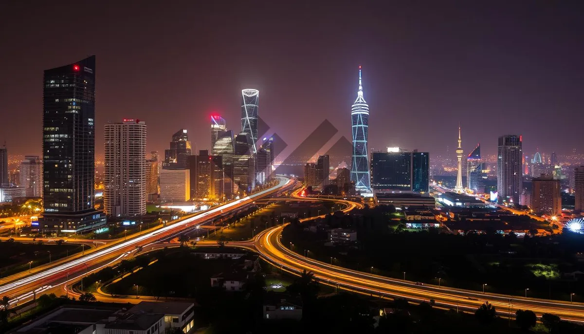 Picture of Modern City Skyline at Dusk over River