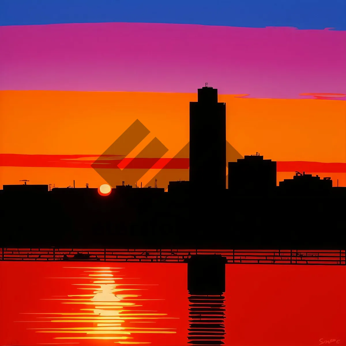 Picture of Urban Sunset Reflection over City Skyline