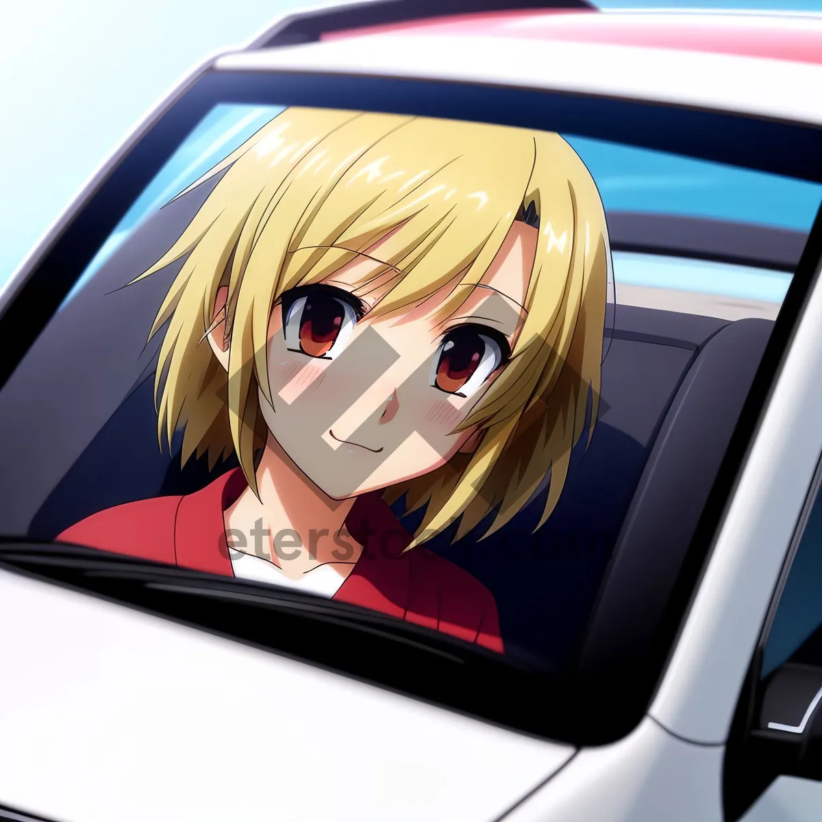 Picture of Happy driver in car mirror reflection