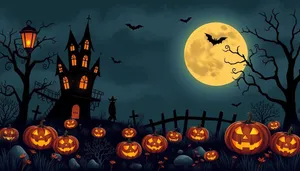 Halloween Night Silhouette at Moonlit Cemetery