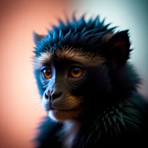 Cute black-furred monkey watching television