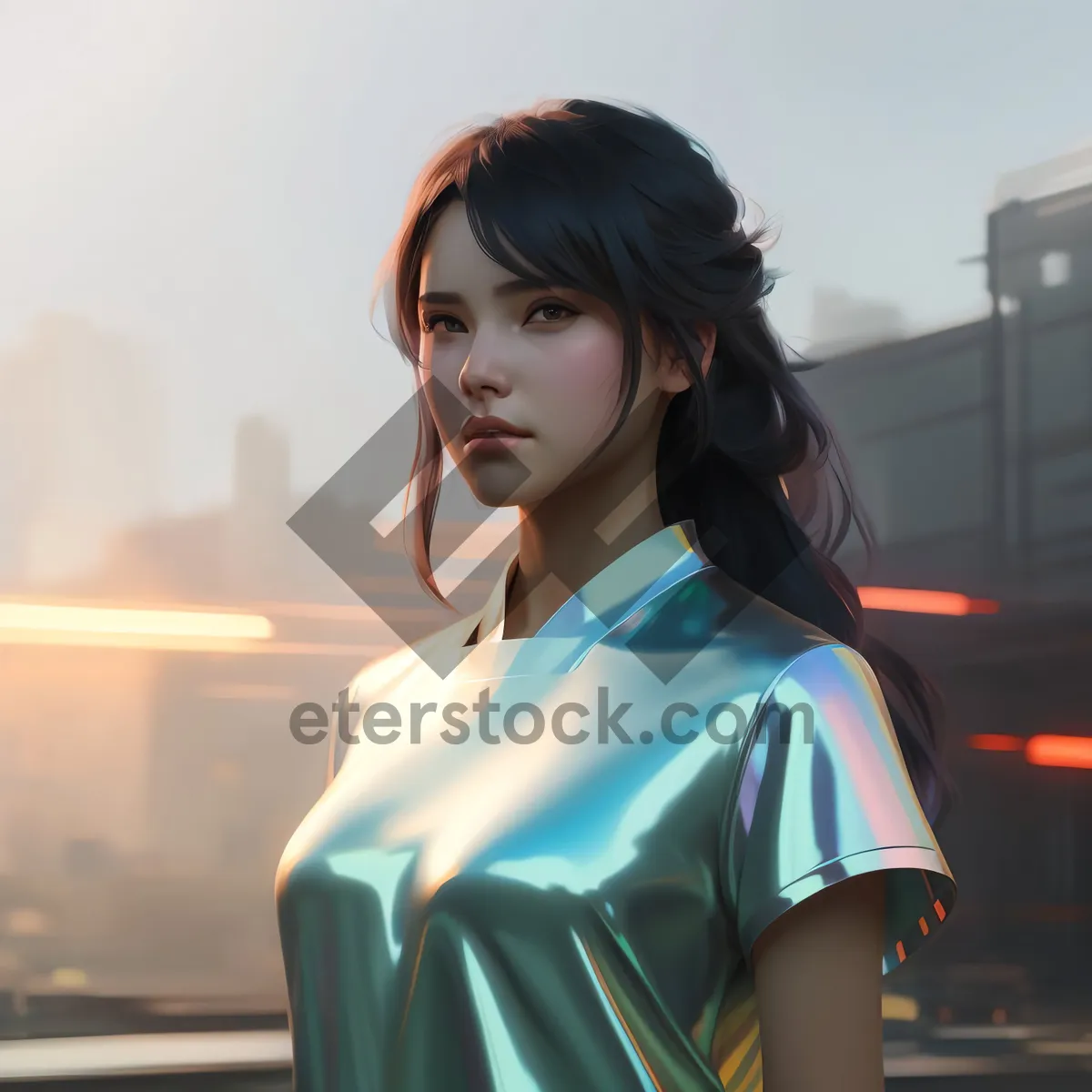 Picture of Beautiful brunette model in kimono smiling happily