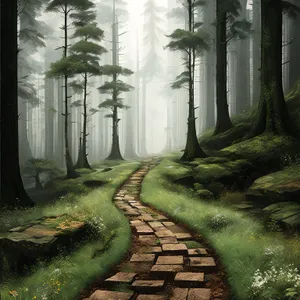 Tranquil Springtime Path through Lush Green Forest