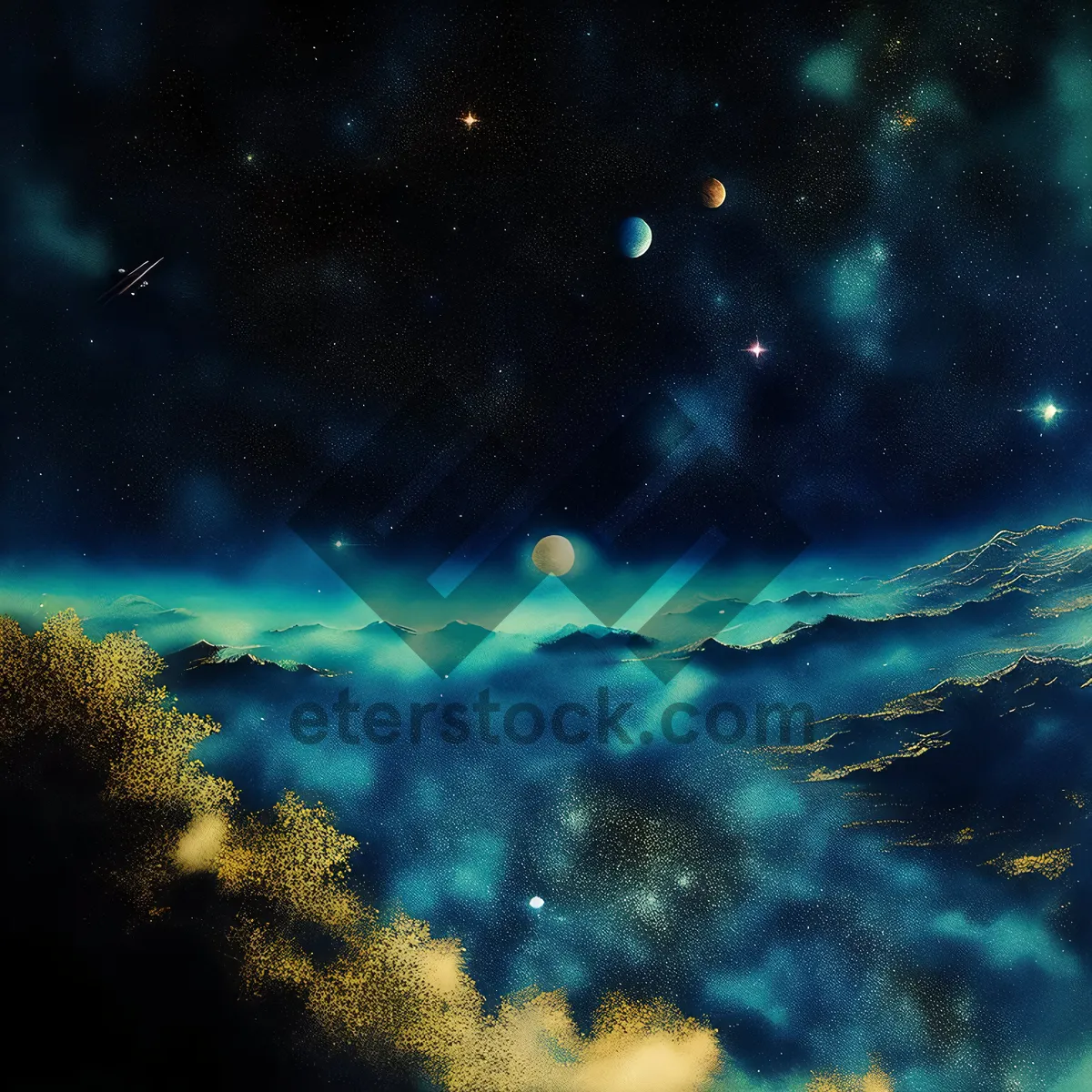 Picture of Starry Night Sky Galaxy Planet Wallpaper Design