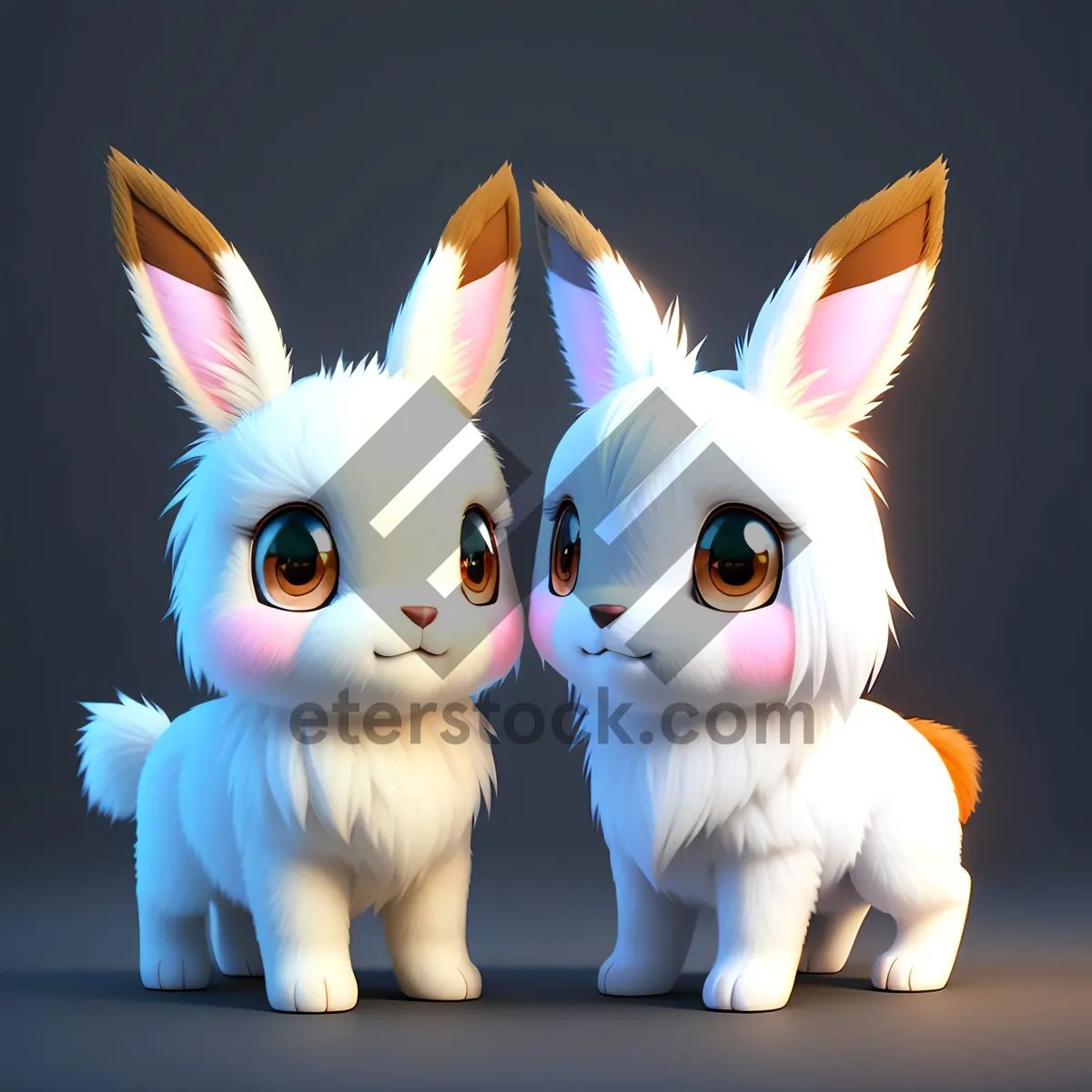 Picture of Cute Bunny Cartoon Art - Funny Rabbit Character & Kitty Graphics