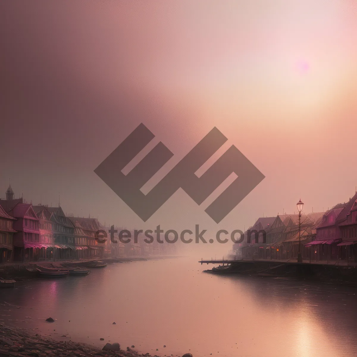 Picture of Nighttime Cityscape: Reflecting Sunset over Waterfront